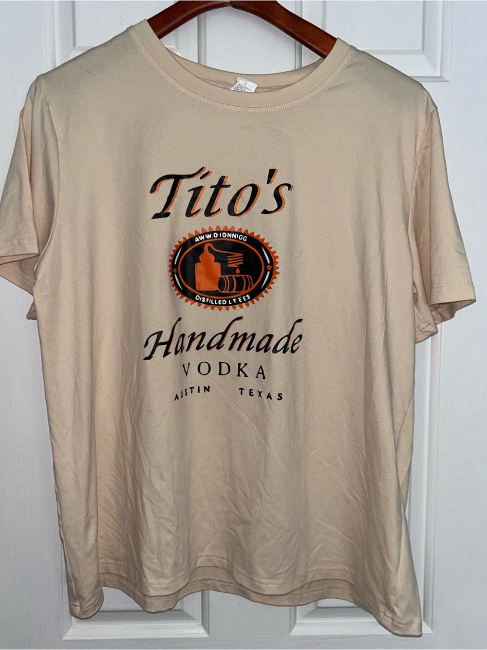 Handmade Vodka Beige Logo T-Shirt - Men's Casual Tee